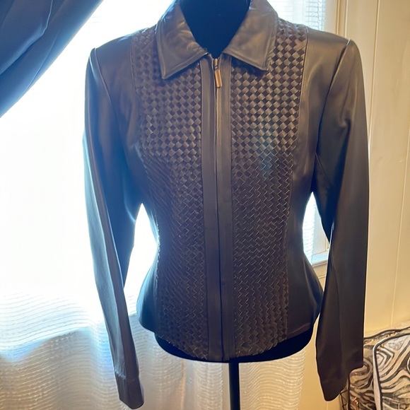 Marvin Richards Jackets & Blazers - Marvin Richards leather jacket with basket weave detailing & removable fur trim